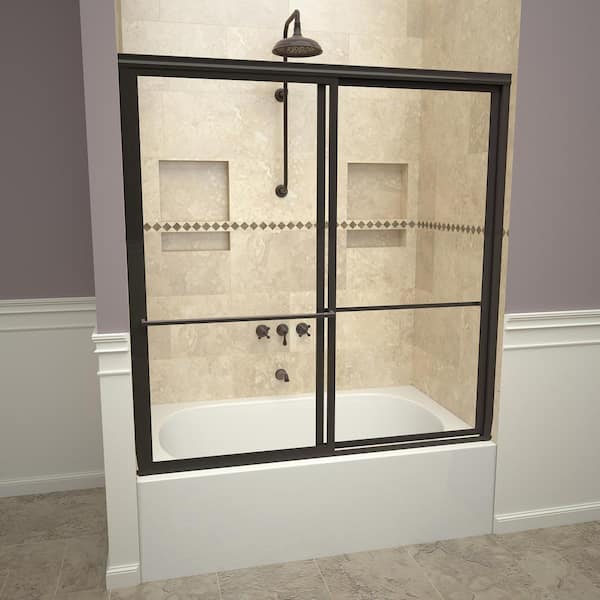 Redi Slide 1100 Series 59 in. W x 58-1/2 in. H Framed Sliding Tub Doors in Oil Rubbed Bronze with Towel Bars and Clear Glass