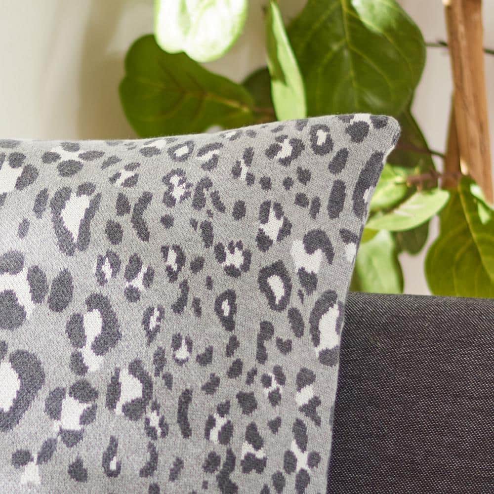 Gwynn Grey and Black Leopard Print Cotton Throw Pillow