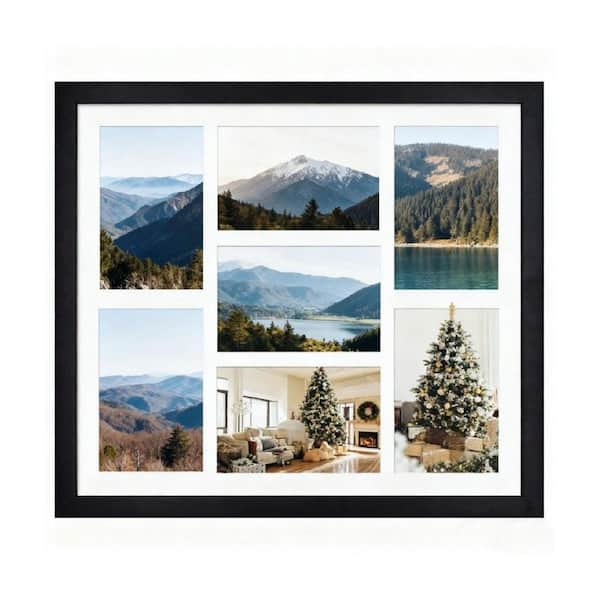 7-Opening 4 in. x 6 in. Black Wood Collage Frame for Wall