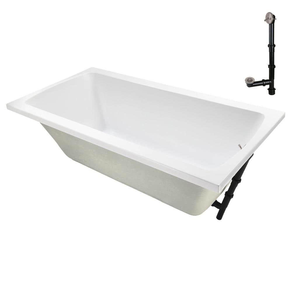 66" White Acrylic Rectangular Drop-In Soaking Bathtub