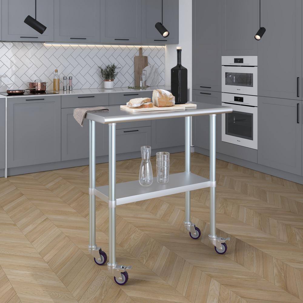 36" Stainless Steel Utility Work Table with Casters and Bottom Shelf