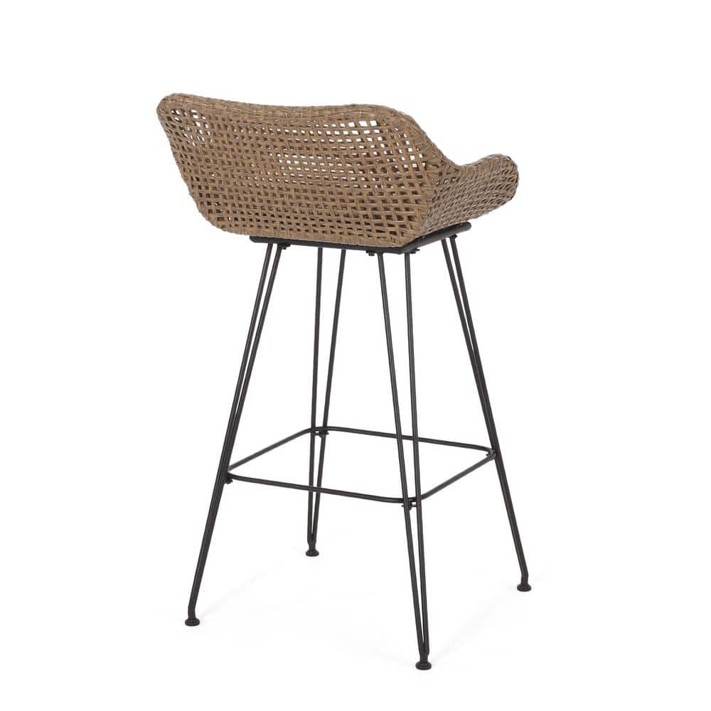 Transitional Light Brown Iron Bar Chair with Beige Cushion, Set of 2