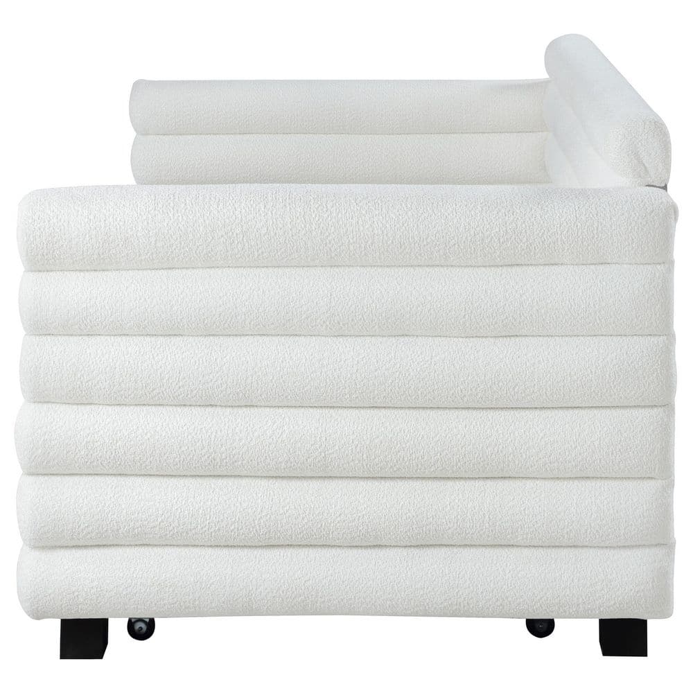 Patricia White Boucle Upholstered Twin Daybed with Pine Frame and Trundle