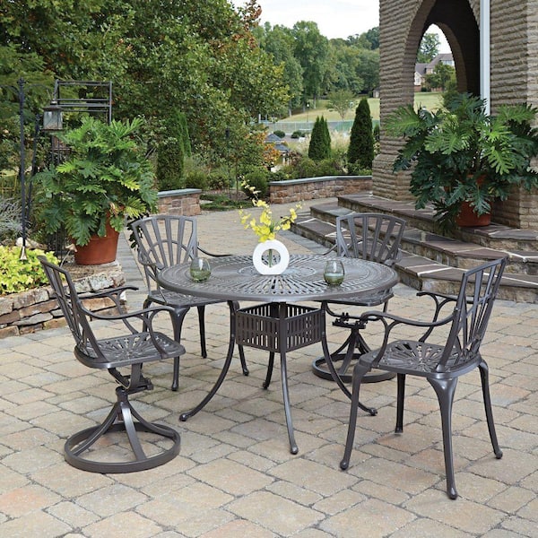 HOMESTYLES Grenada 48 in. Taupe Tan 5-Piece Cast Aluminum Round Outdoor Dining Set