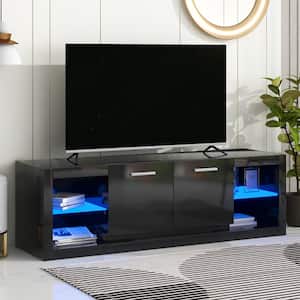 Modern TV Stand Fits TV's up to 70 in. with Tempered Glass Shelves and LED Color Changing Lights, Black