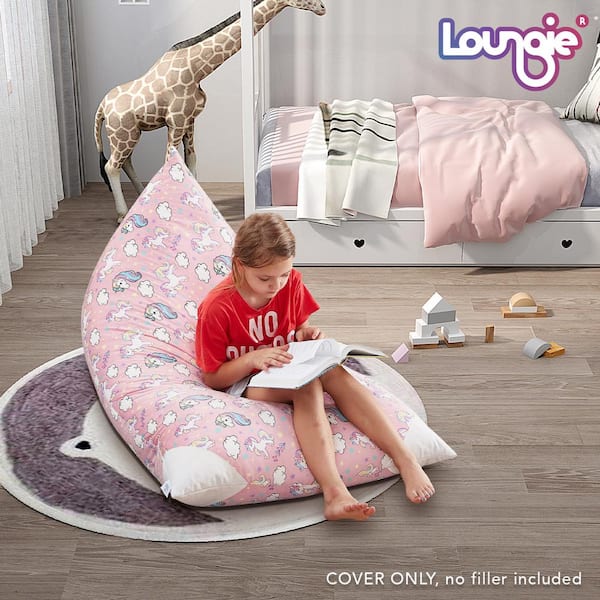 Loungie Unicorn Light Pink Bean Bag Covers Microfiber 55 in. x 35 in.