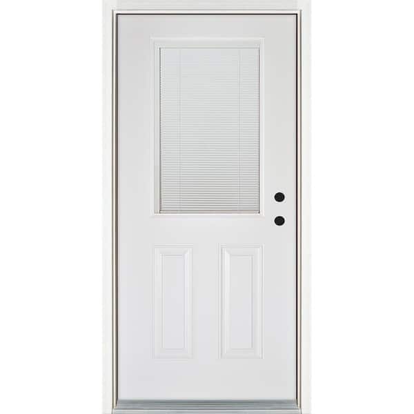 MP Doors 36 in. x 80 in. Low-E Blinds Between Glass White Left-Hand Inswing 1/2 Lite Clear Fiberglass Prehung Front Door