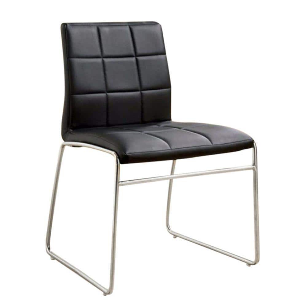 Modern Black Faux Leather Side Chair with Chrome Legs