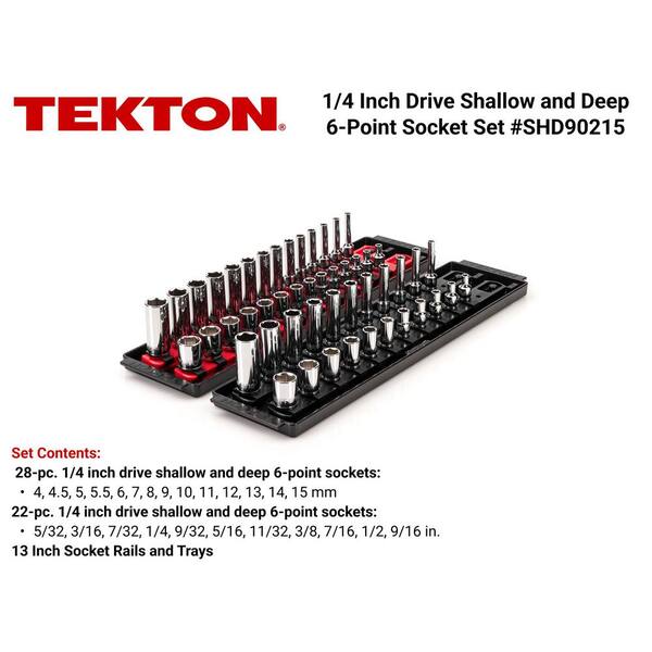 1/4 in. Drive 6-Point Socket Set with Rails (5/32 in.-9/16 in., 4 mm-15 mm) (50-Piece)