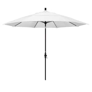 11 ft. Bronze Aluminum Pole Market Fiberglass Ribs Collar Tilt Crank Lift Outdoor Patio Umbrella in Natural Sunbrella