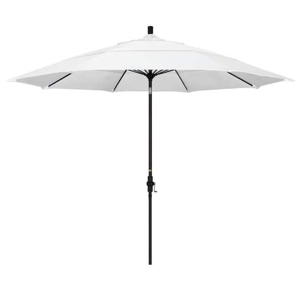 California Umbrella 11 ft. Bronze Aluminum Pole Market Fiberglass Ribs Collar Tilt Crank Lift Outdoor Patio Umbrella in Natural Sunbrella