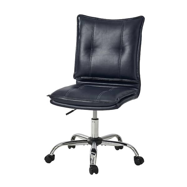 JAYDEN CREATION Earl Navy Modern Faux Leather Swivel Task Chair with Metal Base
