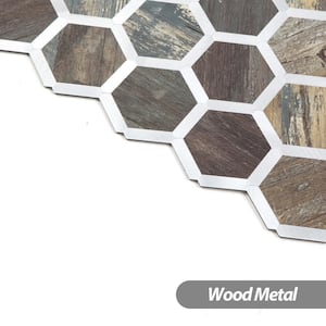 Hexagon Mix Wood with Silver 11.90 in. x 11.90 in. PVC Peel and Stick Backsplash Wall Tile 9.80 sq. ft. / 10-Sheets