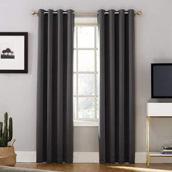 Sun Zero Coal Woven Solid 52 in. W x 95 in. L Noise Cancelling Thermal Grommet Blackout Curtain