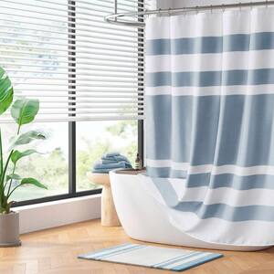 Spa Waffle Blue 72 in. x 84 in. Shower Curtain with 3M Treatment