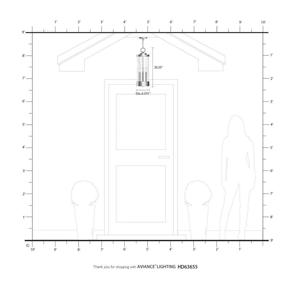 Polished Chrome 3-Light Outdoor Hanging Lantern with Clear Glass