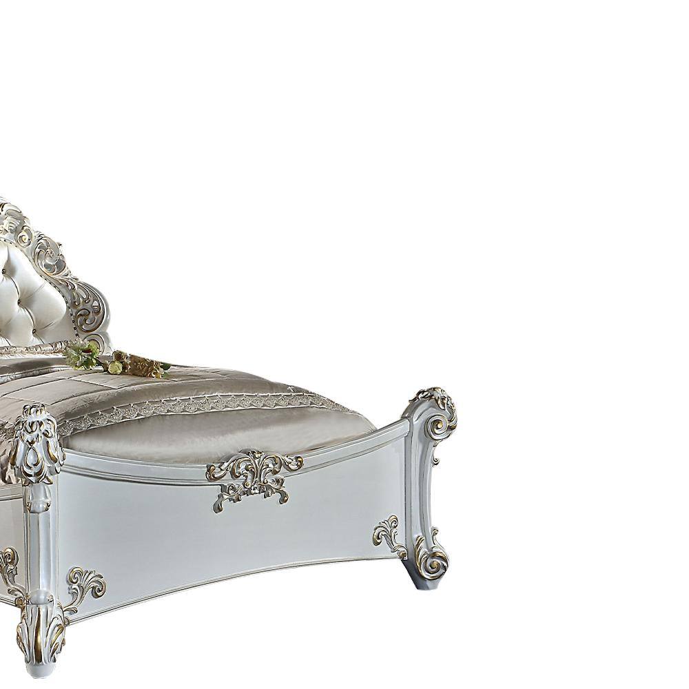 Vendome Queen Bed with Antique Pearl Finish and Tufted Upholstery