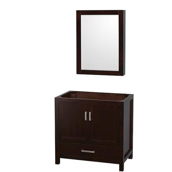 Wyndham Collection Sheffield 35 in. W x 21.5 in. D x 34.25 in. H Single Bath Vanity Cabinet without Top in Espresso with MC Mirror