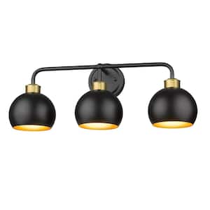 24 in. 3-Light Black and Brushed Brass Vanity Light with Metal Shade for Bathroom