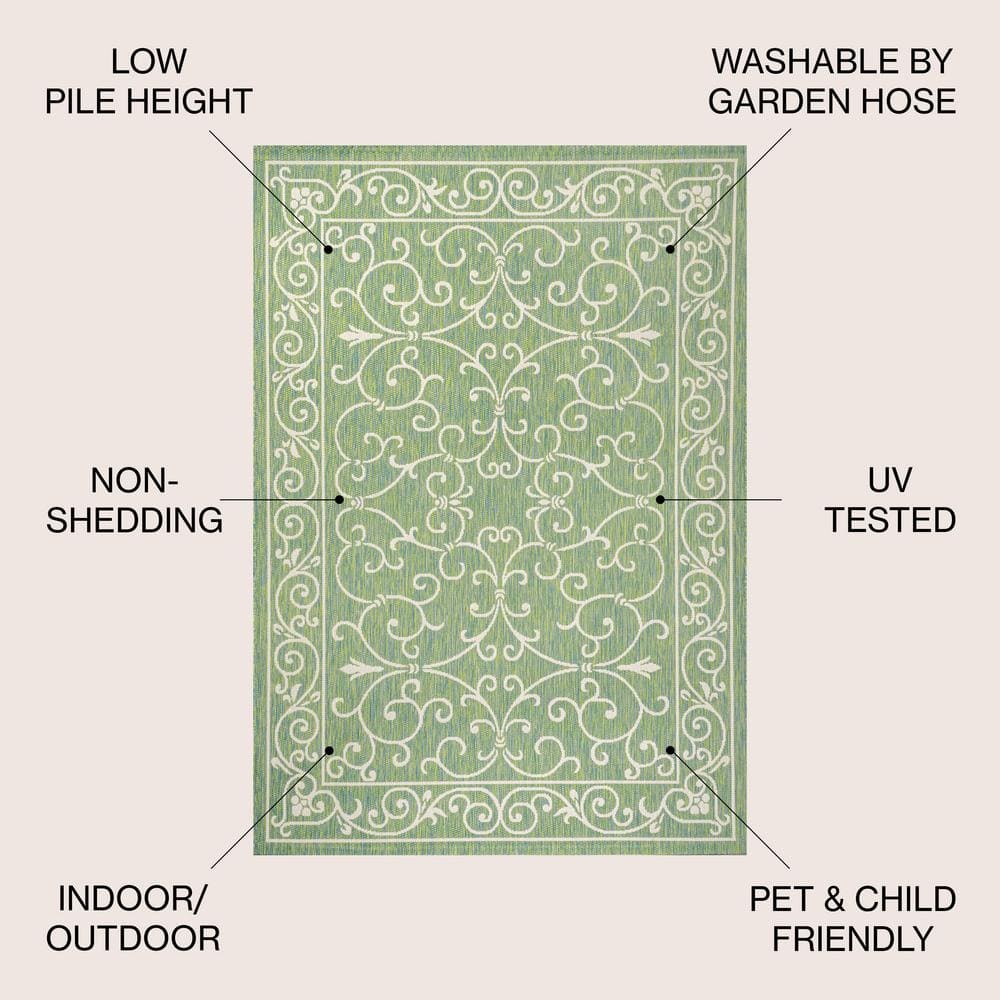 Charleston Green and Ivory Filigree Flat Woven Indoor/Outdoor Rug