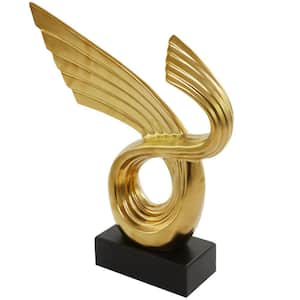 5 in. x 15 in. Gold Porcelain Wing Abstract Sculpture with Black Base