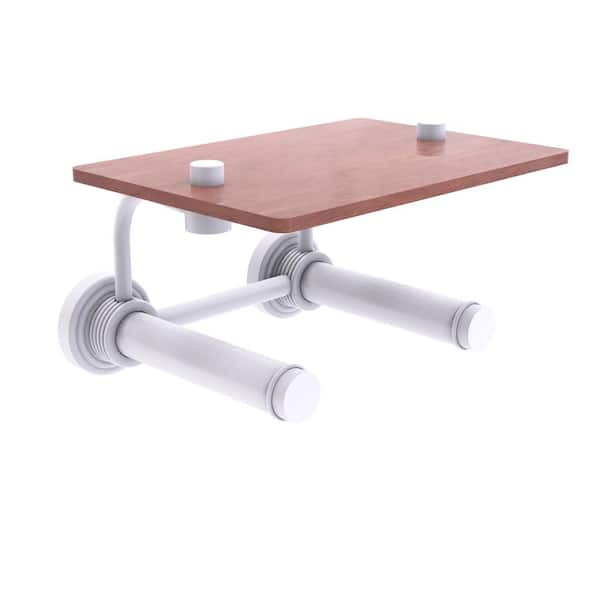 Allied Brass Waverly Place Collection Wall Mounted Toilet Paper Holder in Matte White with Wood Shelf
