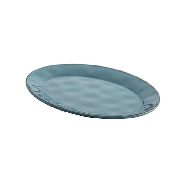 Rachael Ray Cucina Dinnerware 10 in. x 14 in. Stoneware Oval Platter in Agave Blue