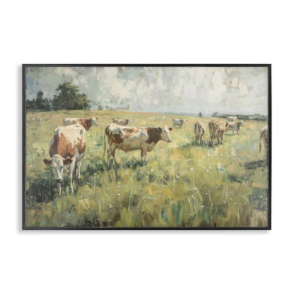 Stupell Industries Roaming Cows in Grasslands by LSR Design Studio Black Framed Nature Giclee Art Print 20 in. x 30 in.