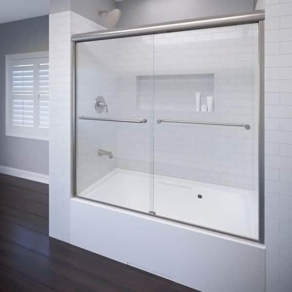 Celesta 60 in. x 58-1/4 in. AquaglideXP Clear Semi-Frameless Sliding Tub Door in Brushed Nickel