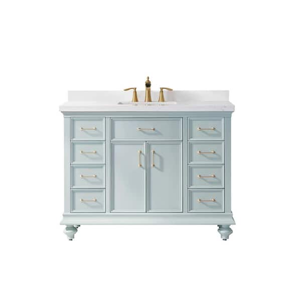 ROSWELL Charlotte 48 in. W Vanity in Finnish Green with Composite Stone Vanity Top in Carrara White with White Basin