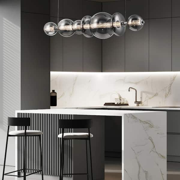 Atomo 46-Watt 1-Light Integrated LED Chrome Linear Chandelier with Smoke Glass Shade