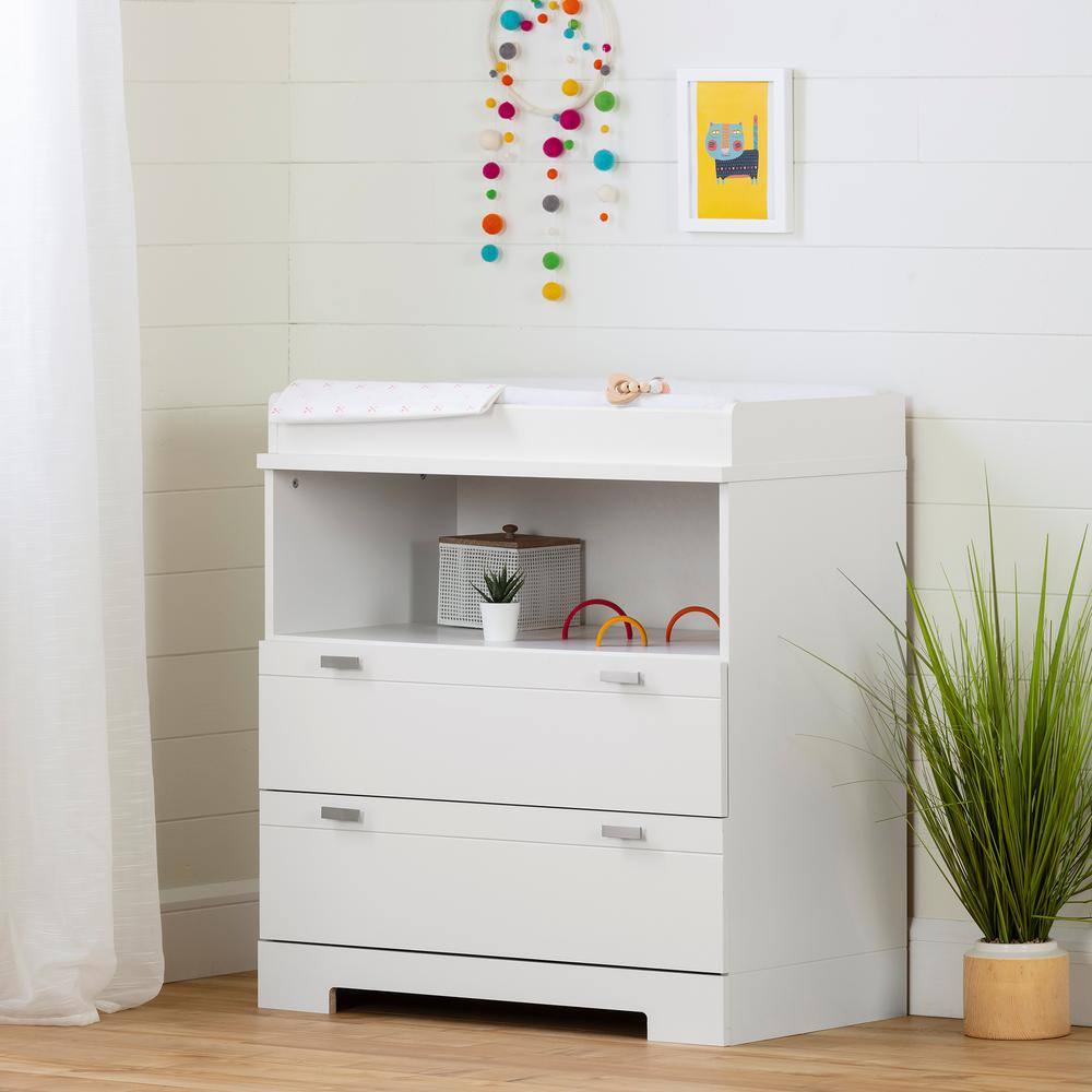 Pure White Reevo Changing Table Dresser with Storage Drawers