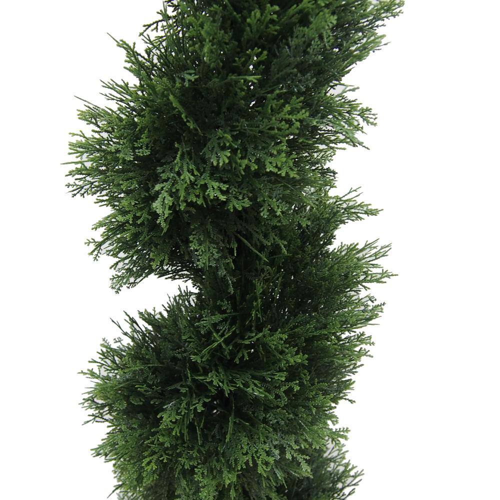Elegant 36" White-Lit Faux Cedar Topiary in Plastic Pot