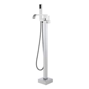 Single-Handle Freestanding Tub Faucet with Hand Shower in Chrome Plated