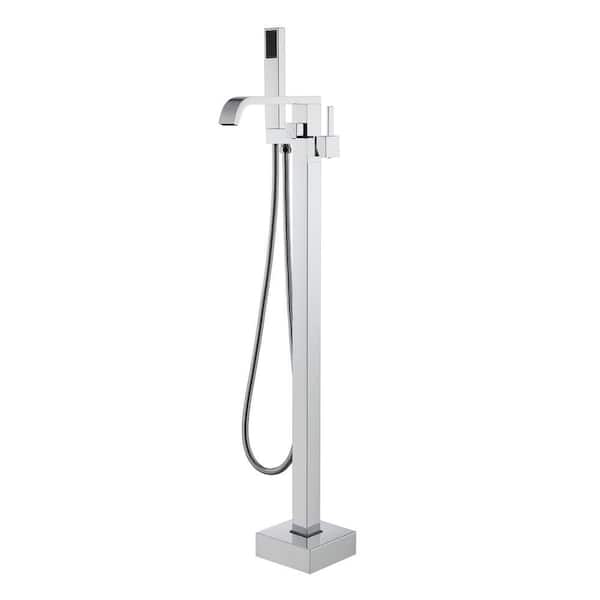 Dimakai Single-Handle Freestanding Tub Faucet with Hand Shower in Chrome Plated