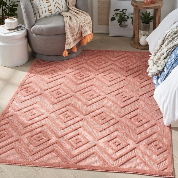 Versatile Coral/Orange 5 ft. x 7 ft. Geometric Contemporary Indoor/Outdoor Area Rug