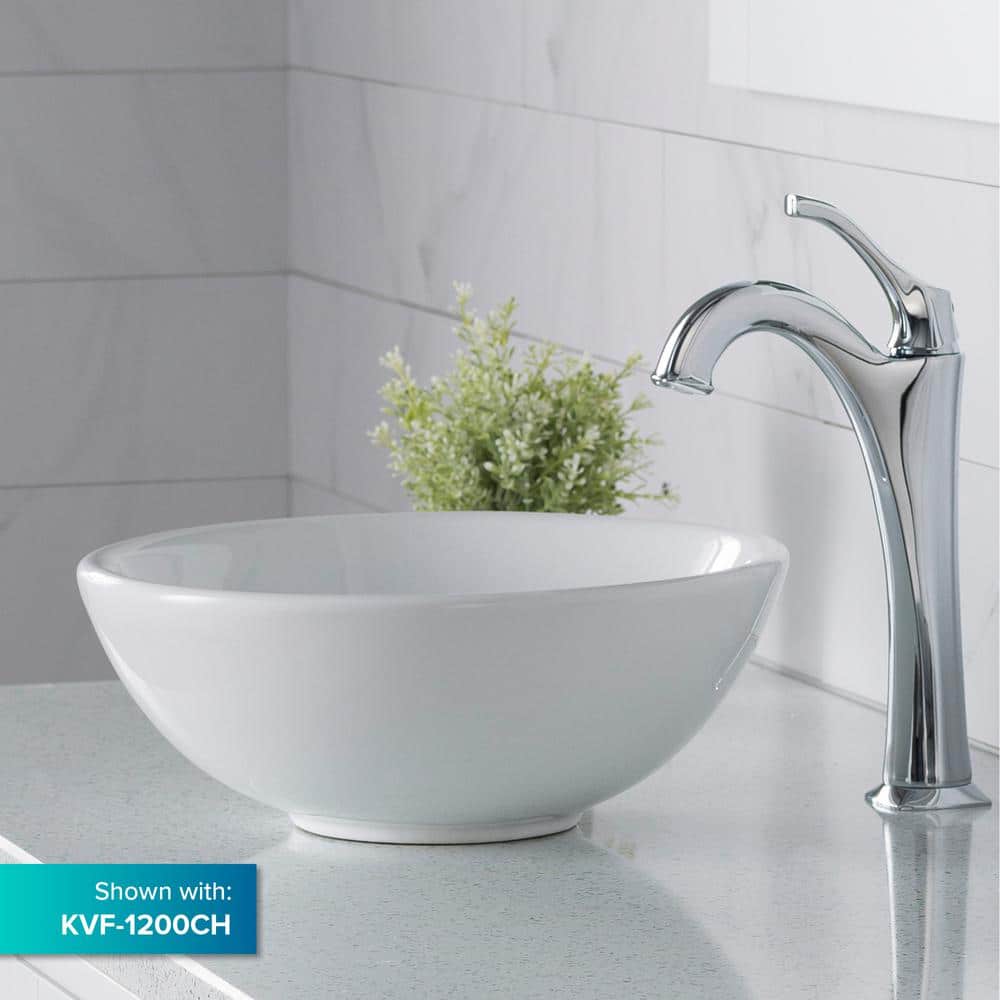 Elavo White Ceramic Round Vessel Bathroom Sink, 13 3/4 in