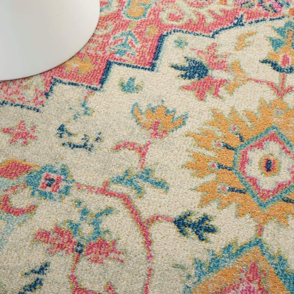 Passion Floral Symphony Blue Rectangular 6'7" x 9'6" Synthetic Rug