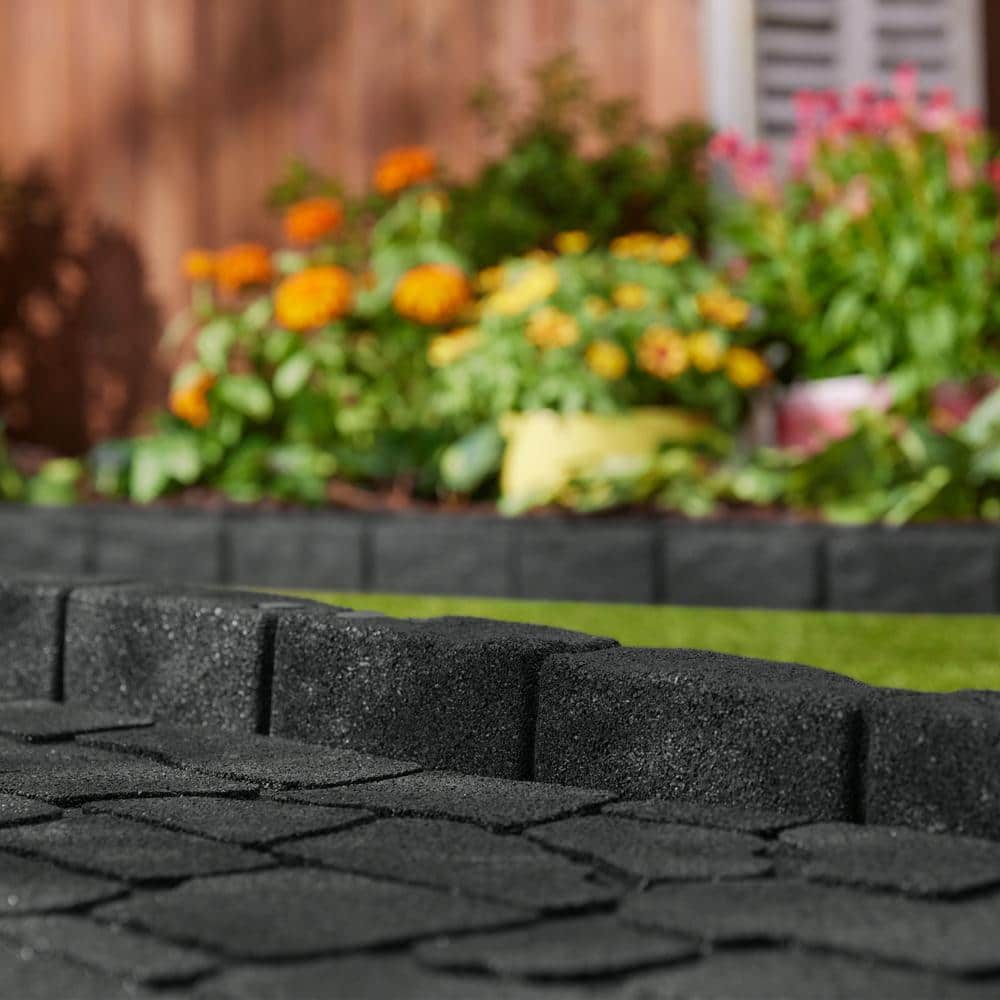 Black Rubber Cobblestone Garden Landscape Edging, 4' Length, 36 Pack