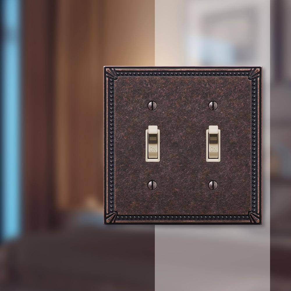 Aged Bronze 2-Gang Metal Toggle Wall Plate