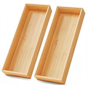 2 in. H x 5 in. W x 14 in. D Natural Bamboo Stackable Modular Drawer Organizer Set, Wood Kitchen Storage Tray, 2 Piece