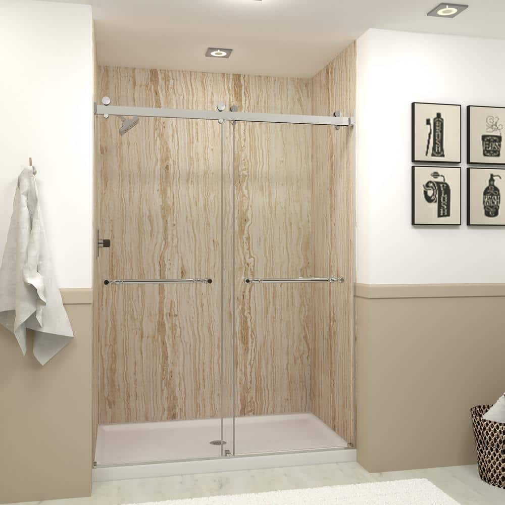 Brooklyn 60 in. W x 80 in. H Sliding Frameless Shower Door in Polished Chrome with Low Iron Glass price history on PriceWatchPro