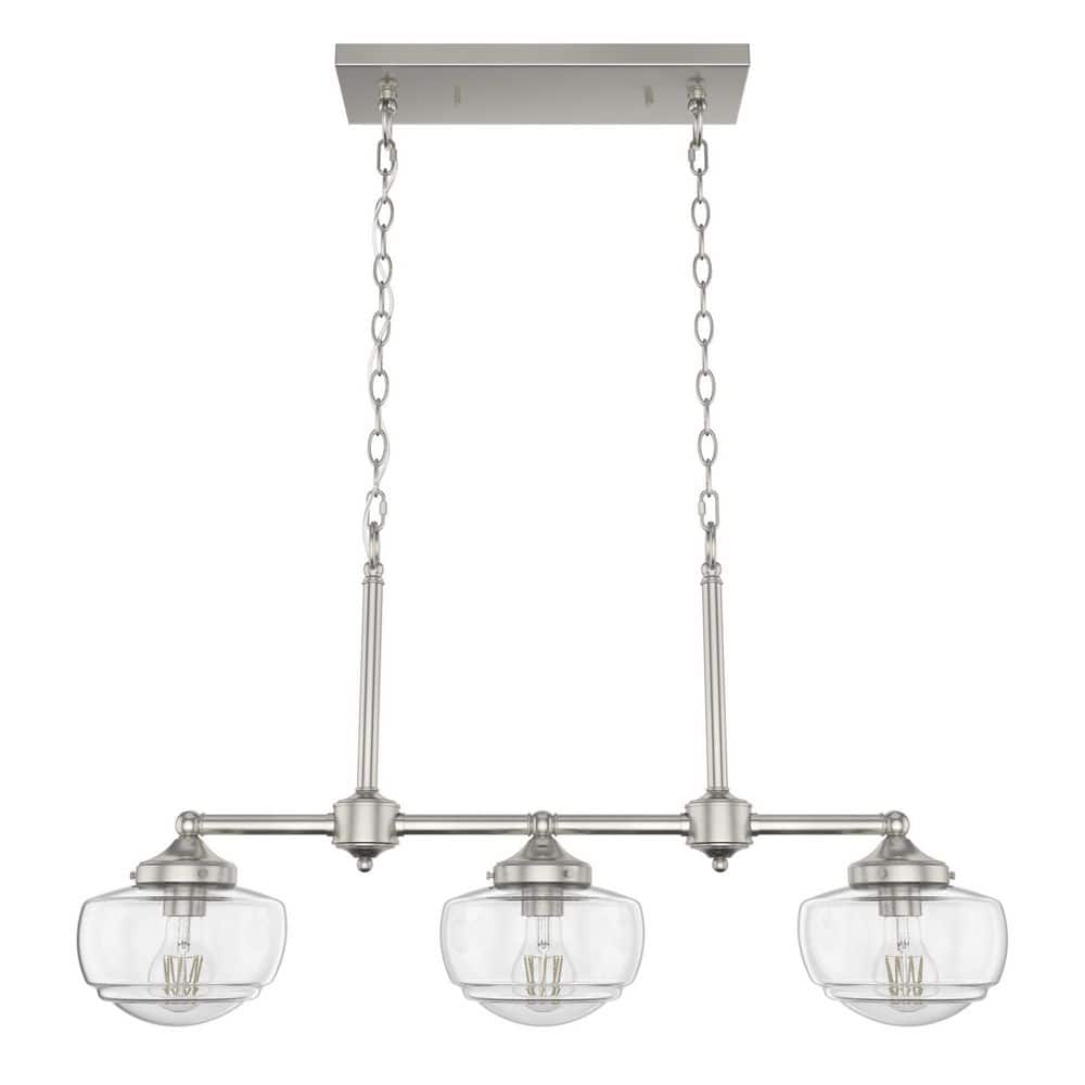 Saddle Creek Brushed Nickel 3-Light Schoolhouse Linear Chandelier