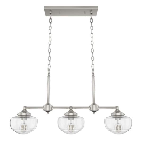 Saddle Creek 3-Light Brushed Nickel Schoolhouse Chandelier with Clear Seeded Glass Shades