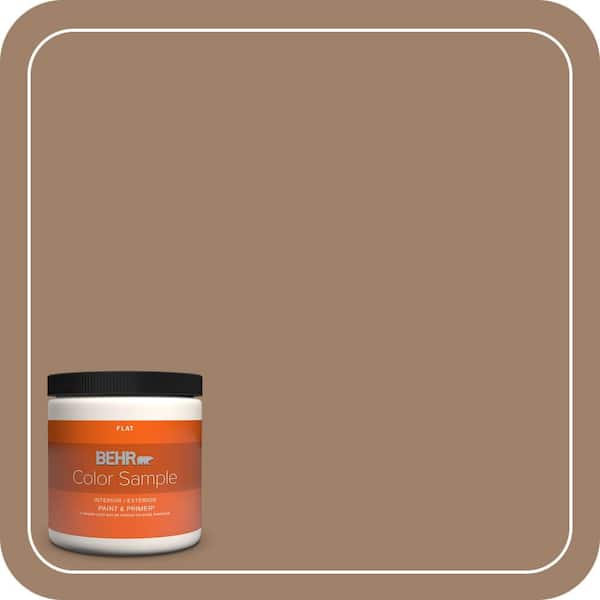 BEHR PREMIUM PLUS 8 oz. #ECC-40-3 Seasoned Acorn Flat Interior/Exterior Paint & Primer Color Sample