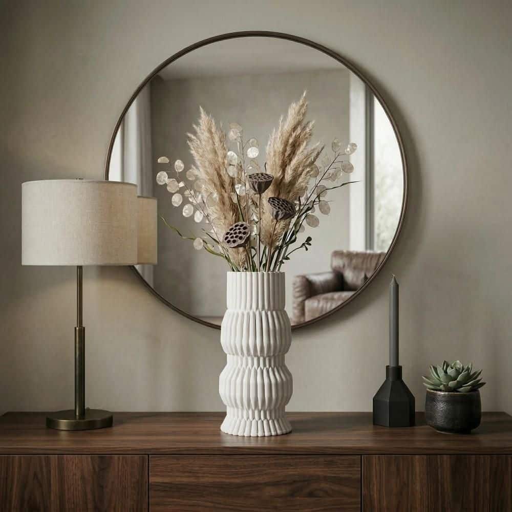 Liv & Skye 11 in. White Ceramic Freeform Cylinder Decorative Vase