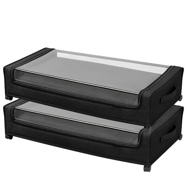 Under Bed Storage with Wheels, 30.3 x 18.5 x 6.8 in. Underbed Containers w/ Clear Lid, Underbed Shoe Organizer (2-Pack)