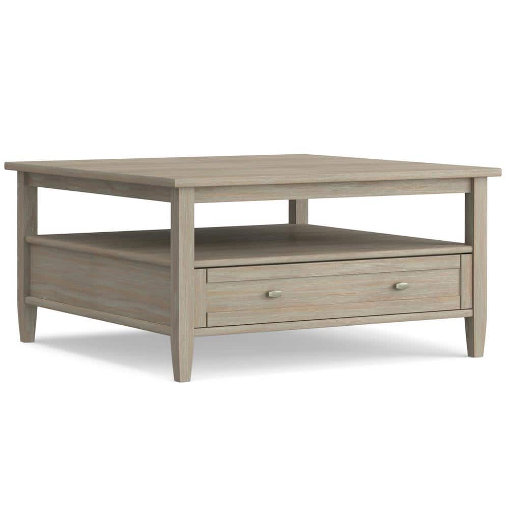 Shaker Style Distressed Grey Solid Wood Square Coffee Table with Storage