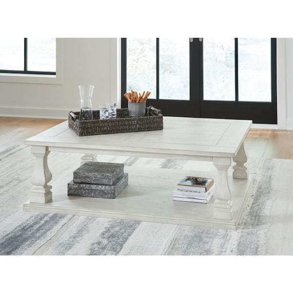 Arlendyne 54 in. Antique White Rectangle Particle Board Coffee Table with Shelves
