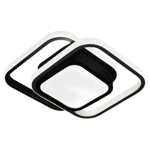 OUKANING 10.62 in. 1-Light Black Modern Geometric Design Selectable LED Flush Mount Ceiling Light